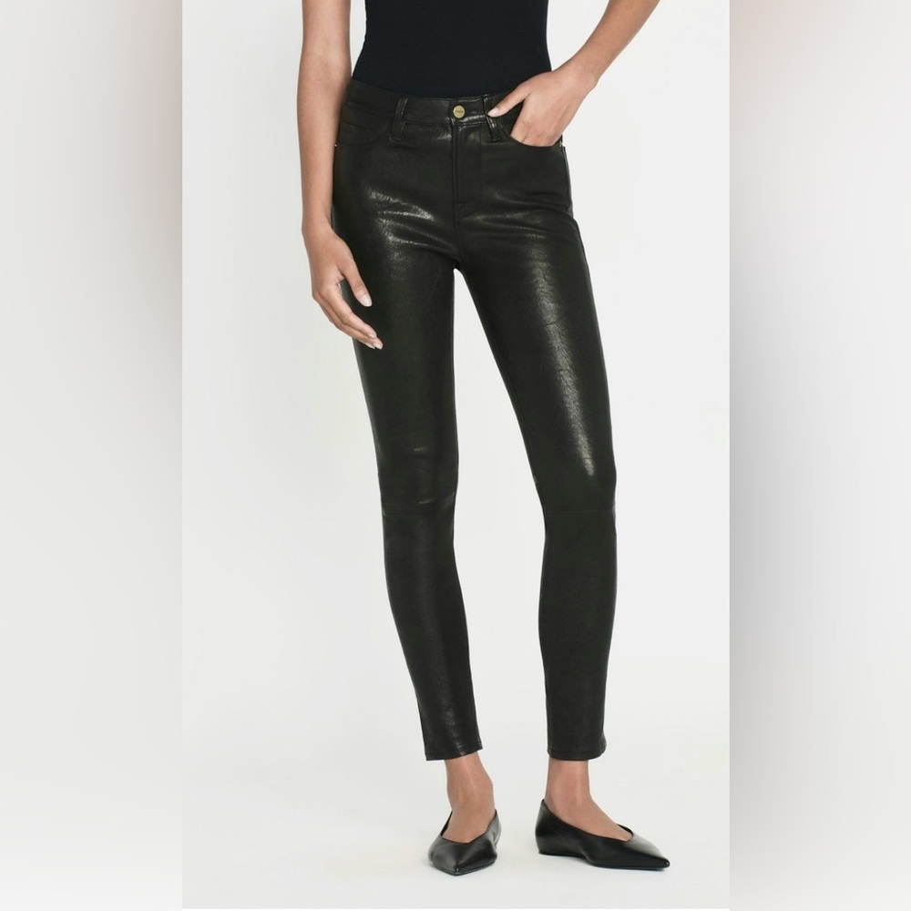 Frame Le High skinny leather pant in black size 25.
